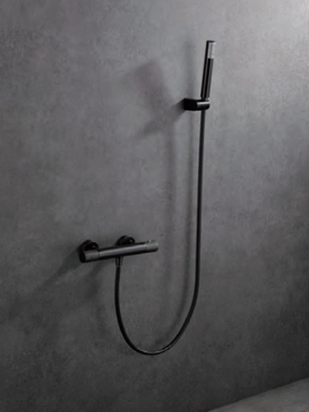 Grifo de bañera y ducha termostático color gris mate y champagne de 30,6 cm  Line