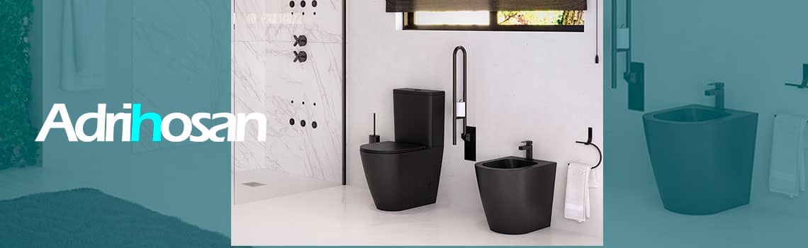 inodoro a suelo con asiento extraíble y sistema Rimflush Nápoles negro mate