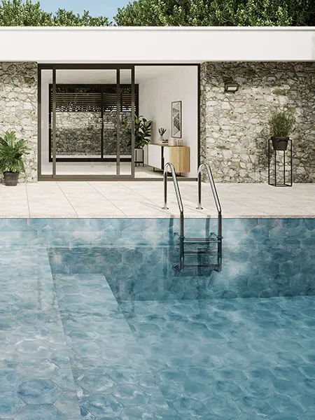 Pavimento hexagonal porcelánico Mist Sky 28,5x33 cm.