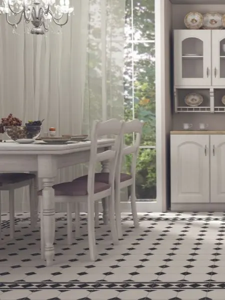 Comprar baldosa hidráulica Oxford Negro Esquina. La fuerza y el contraste de la luz en tu revestimiento y pavimento cerámico ¡Visita Adrihosan!