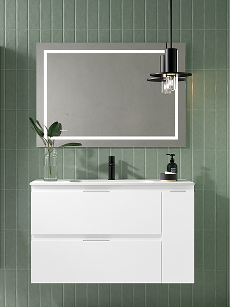 Mueble de baño suspendido Kula Blanco de dos cajones en baño moderno