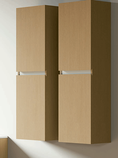 Columna 2 puertas Aqua 22 chapa de avellana con regletas en blanco 129x35x26,5 cm. 2 Columna 2 puertas aqua chapa 120x35x26,9.