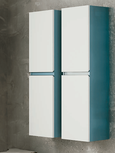 Columna 2 puertas Aqua 01 lacado en azul mate con frente blanco mate 120x35x26,5 cm. 2 Columna 2 puertas aqua lacado 120x35x26,9.