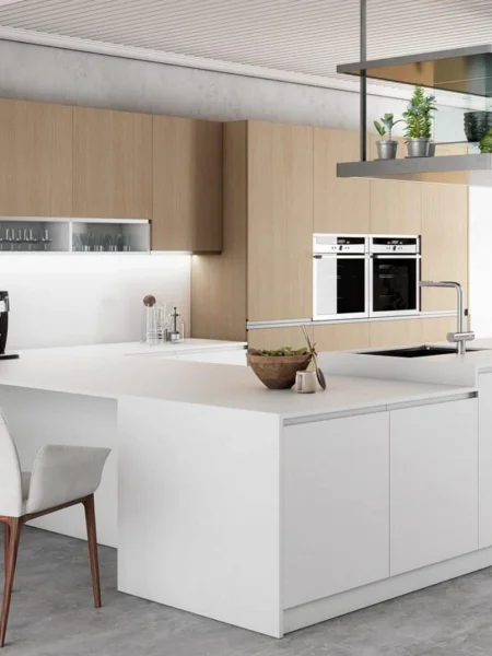 Cocinas pequeñas con desayunador 4 Mueble de cocina Venecia Blanco LaminadoT1 Roble Vicenza Adrihosan Valencia