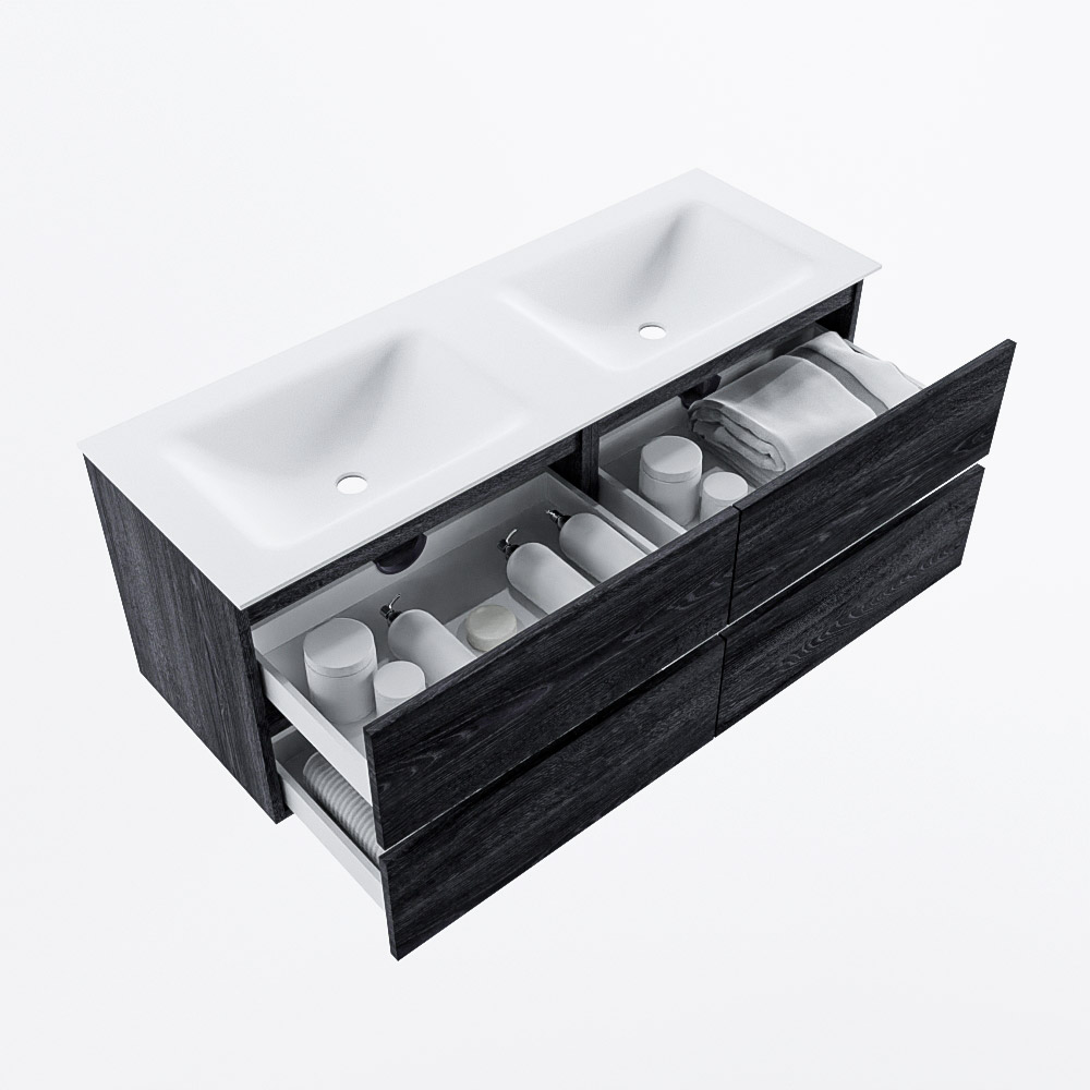 MONDIAZ VICA 130cm mueble de baño Antracite 4 cajones. Lavabo CLOUD Doble sin orificio, color Talc. 7 MONDIAZ VICA 130cm mueble de baño Antracite 4 cajones. Lavabo CLOUD Doble sin orificio, color Talc. - Imagen 7