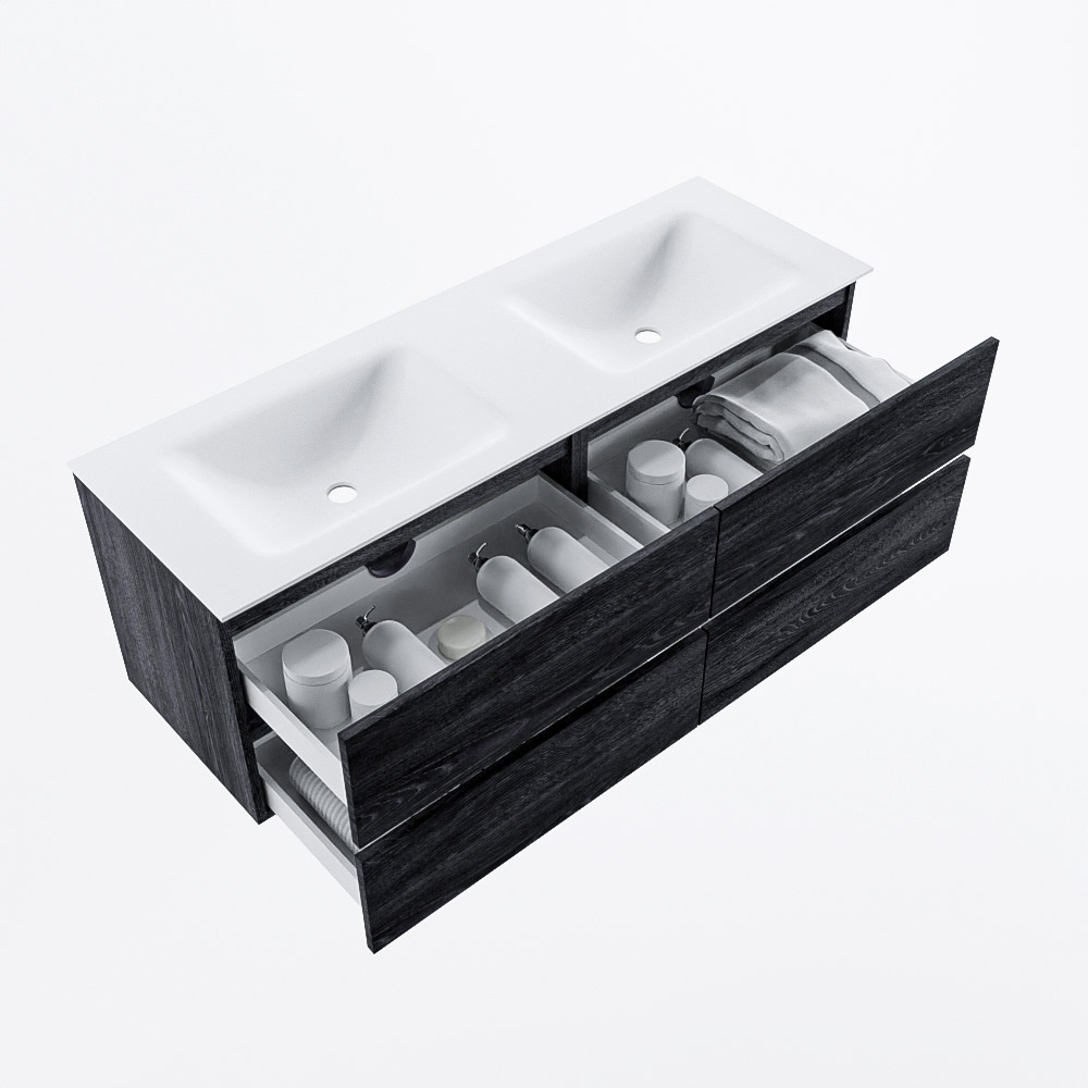 MONDIAZ VICA 140cm mueble de baño Antracite 4 cajones. Lavabo CLOUD Doble 2 orificios, color Talc. 7 MONDIAZ VICA 140cm mueble de baño Antracite 4 cajones. Lavabo CLOUD Doble 2 orificios, color Talc. - Imagen 7