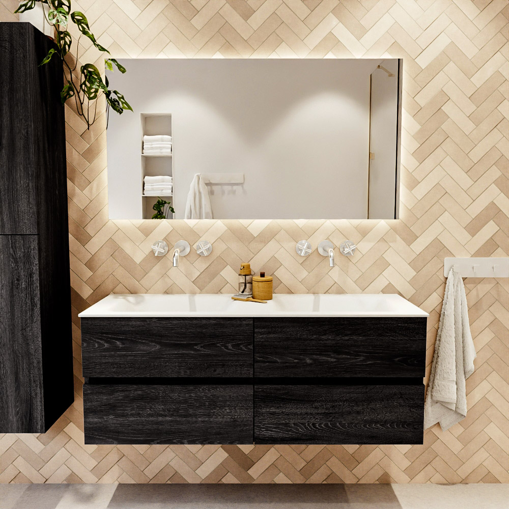 MONDIAZ VICA 130cm mueble de baño Antracite 4 cajones. Lavabo CLOUD Doble sin orificio, color Talc. 2 color Talc.