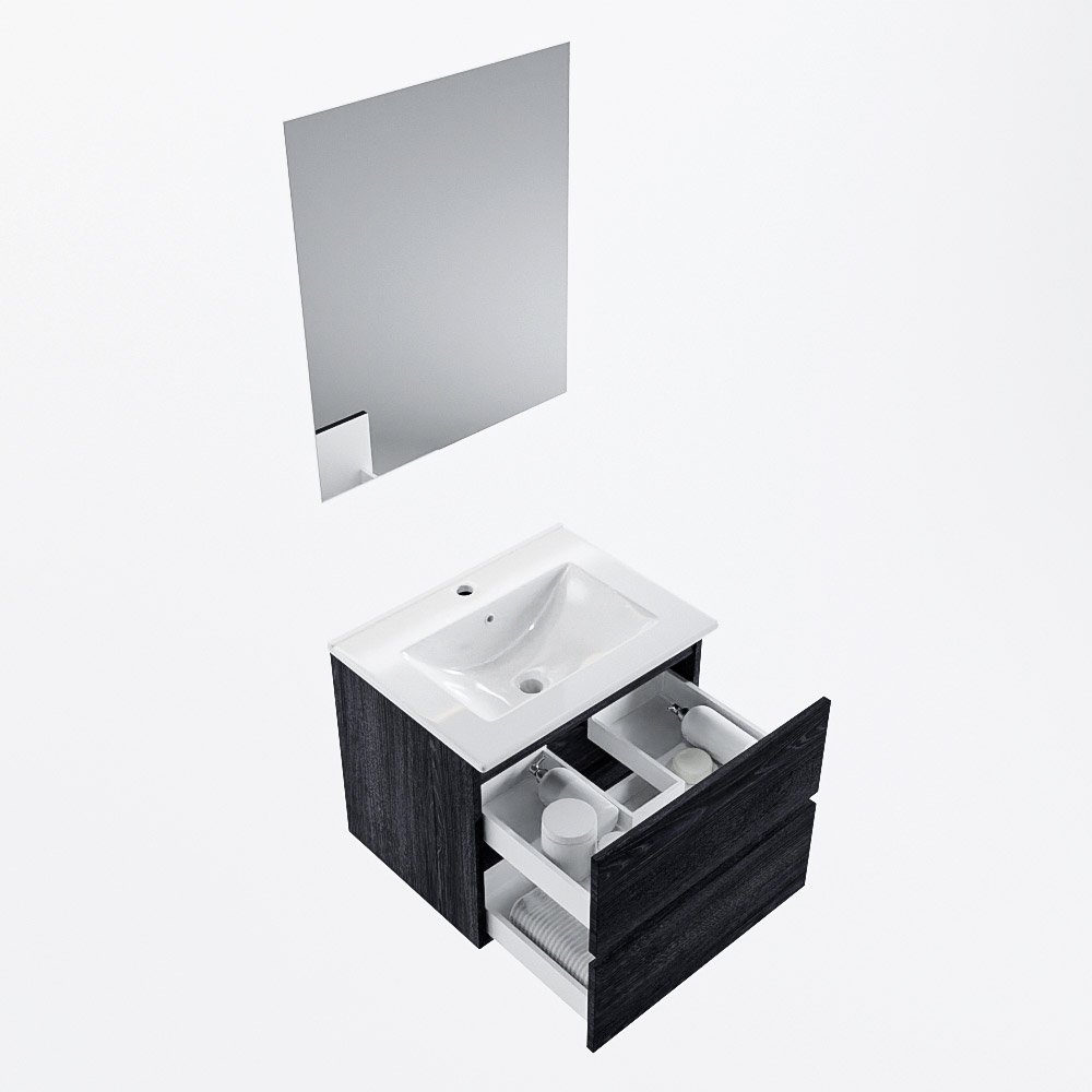 MONDIAZ VICA 60cm mueble de baño Antracite 2 cajones. Lavabo DENIA Centro 1 orificio color Blanco brillo con espejo LED. 7 MONDIAZ VICA 60cm mueble de baño Antracite 2 cajones. Lavabo DENIA Centro 1 orificio color Blanco brillo con espejo LED. - Imagen 7