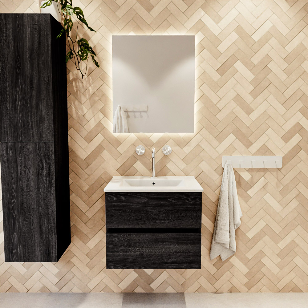 MONDIAZ VICA 60cm mueble de baño Antracite 2 cajones. Lavabo DENIA Centro 1 orificio color Blanco brillo con espejo LED. 2 MONDIAZ VICA 60cm mueble de baño Antracite 2 cajones. Lavabo DENIA Centro 1 orificio color Blanco brillo con espejo LED. - Imagen 2