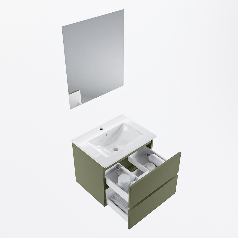 MONDIAZ VICA 60cm mueble de baño Army 2 cajones. Lavabo DENIA Centro 1 orificio color Blanco brillo con espejo LED. 7 MONDIAZ VICA 60cm mueble de baño Army 2 cajones. Lavabo DENIA Centro 1 orificio color Blanco brillo con espejo LED. - Imagen 7