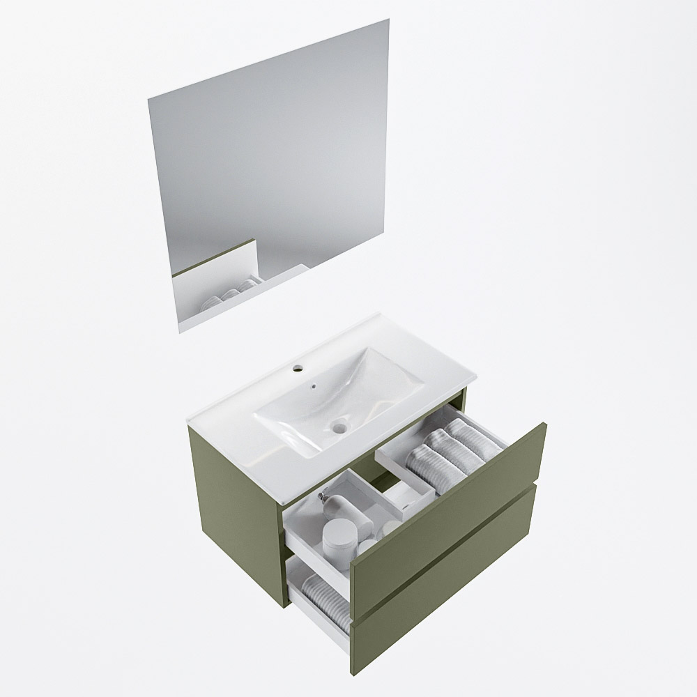 MONDIAZ VICA 80cm mueble de baño Army 2 cajones. Lavabo DENIA Centro 1 orificio color Blanco brillo con espejo LED. 7 MONDIAZ VICA 80cm mueble de baño Army 2 cajones. Lavabo DENIA Centro 1 orificio color Blanco brillo con espejo LED. - Imagen 7