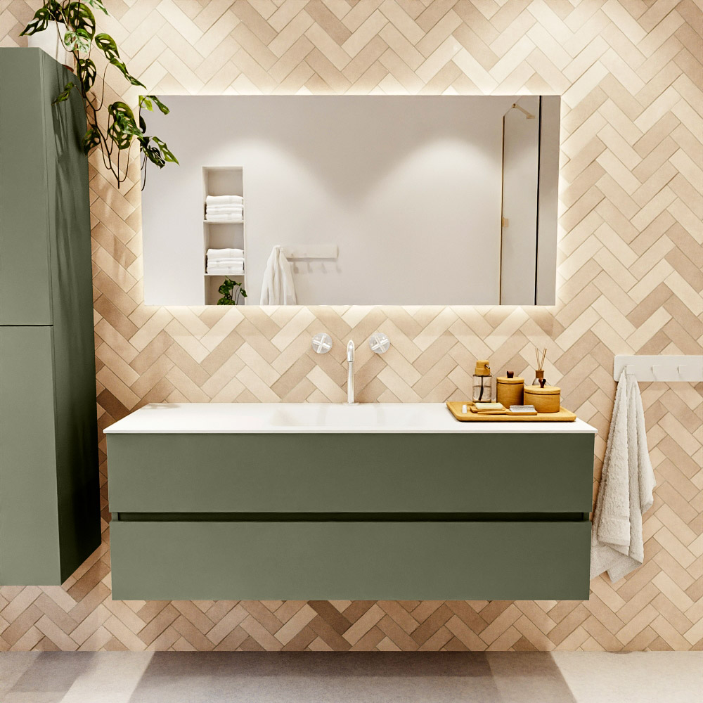 MONDIAZ VICA 140cm mueble de baño Army 2 cajones. Lavabo MOON Centro 1 orificio, color Talc. 2 color Talc.