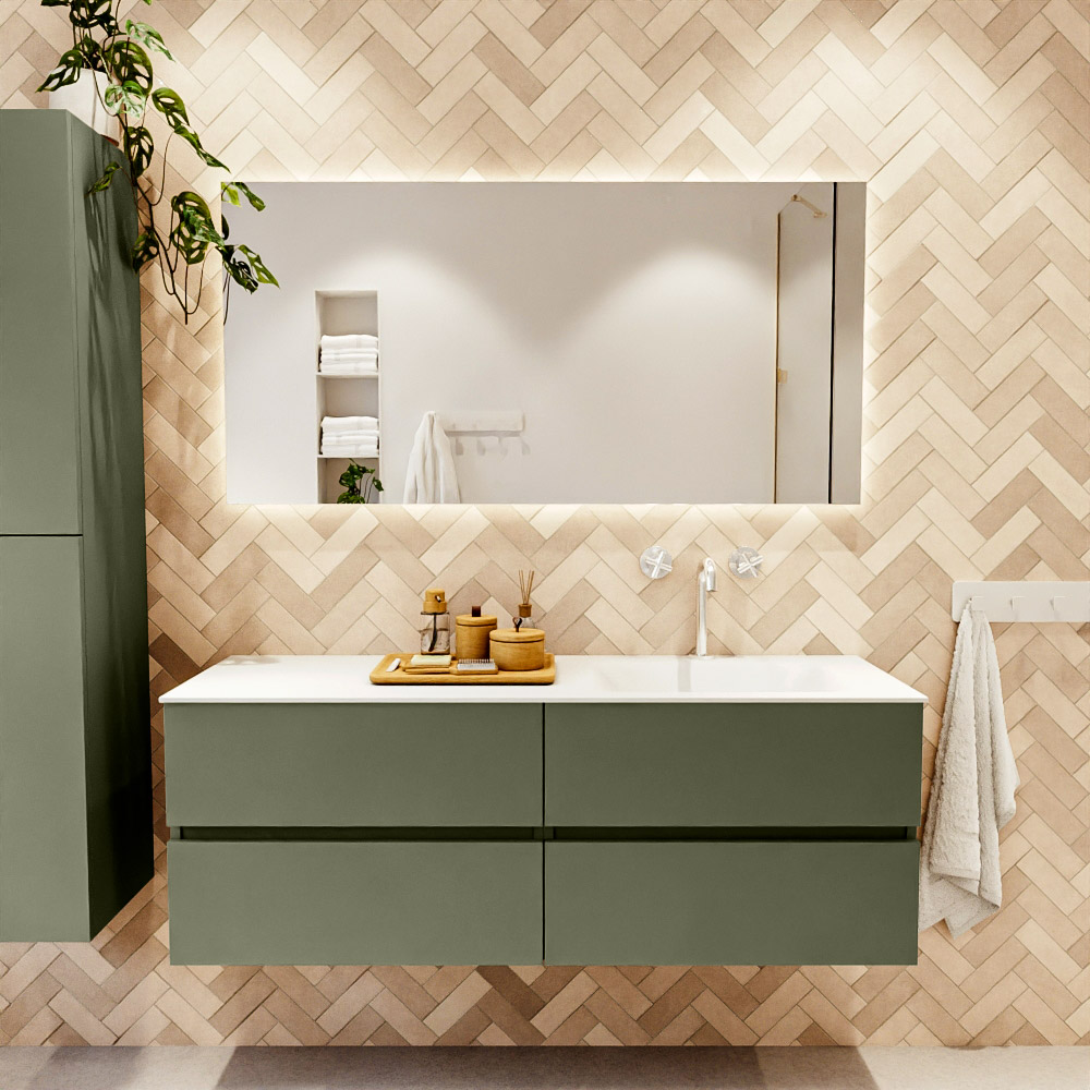 MONDIAZ VICA 140cm mueble de baño Army 4 cajones. Lavabo MOON Derecho 1 orificio, color Talc. 2 color Talc.