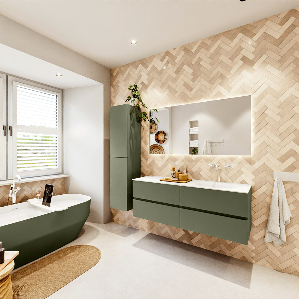 MONDIAZ VICA 140cm mueble de baño Army 4 cajones. Lavabo MOON Derecho 1 orificio, color Talc. 4 MONDIAZ VICA 140cm mueble de baño Army 4 cajones. Lavabo MOON Derecho 1 orificio, color Talc. - Imagen 4