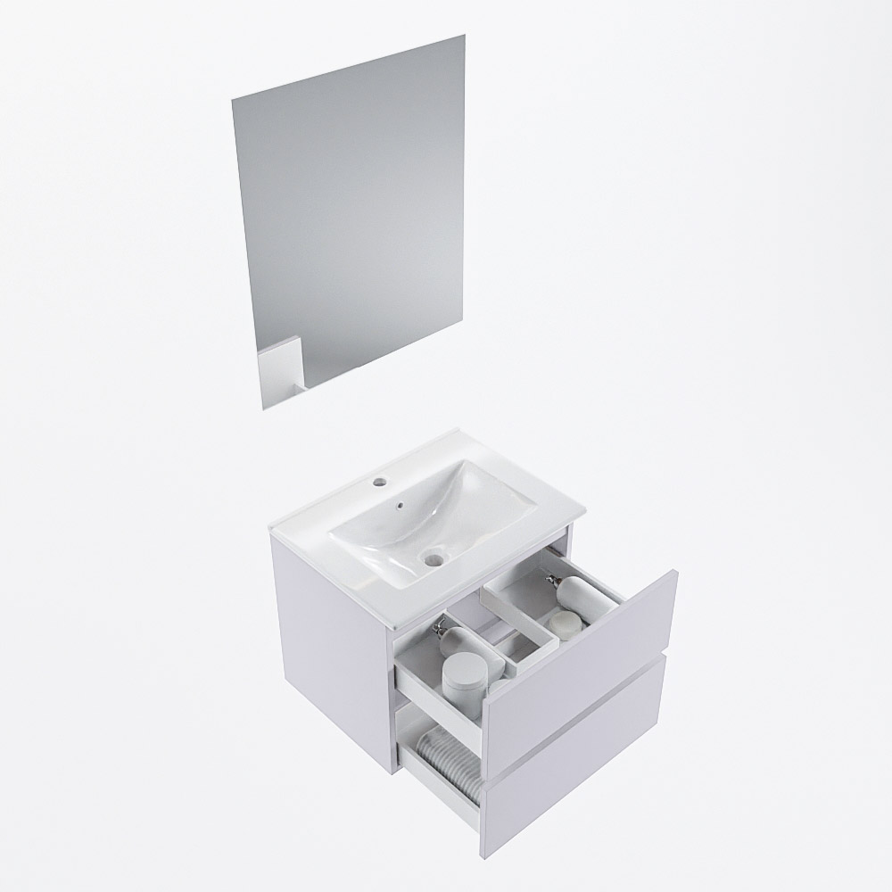 MONDIAZ VICA 60cm mueble de baño Cale 2 cajones. Lavabo DENIA Centro 1 orificio color Blanco brillo con espejo LED. 7 MONDIAZ VICA 60cm mueble de baño Cale 2 cajones. Lavabo DENIA Centro 1 orificio color Blanco brillo con espejo LED. - Imagen 7