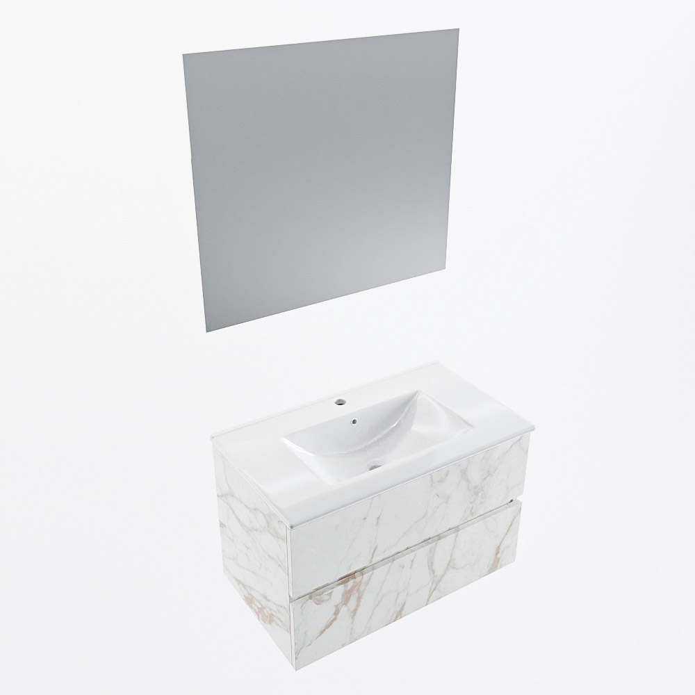 MONDIAZ VICA 80cm mueble de baño Carrara 2 cajones. Lavabo DENIA Centro 1 orificio color Blanco brillo con espejo LED. 6 MONDIAZ VICA 80cm mueble de baño Carrara 2 cajones. Lavabo DENIA Centro 1 orificio color Blanco brillo con espejo LED. - Imagen 6