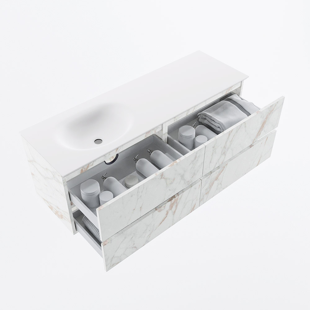 MONDIAZ VICA 140cm mueble de baño Carrara 4 cajones. Lavabo MOON Izquierda sin orificio, color Talc. 7 MONDIAZ VICA 140cm mueble de baño Carrara 4 cajones. Lavabo MOON Izquierda sin orificio, color Talc. - Imagen 7