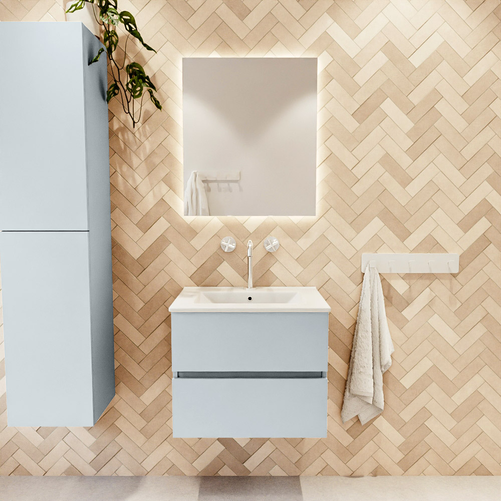 MONDIAZ VICA 60cm mueble de baño Clay 2 cajones. Lavabo DENIA Centro 1 orificio color Blanco brillo con espejo LED. 2 MONDIAZ VICA 60cm mueble de baño Clay 2 cajones. Lavabo DENIA Centro 1 orificio color Blanco brillo con espejo LED. - Imagen 2
