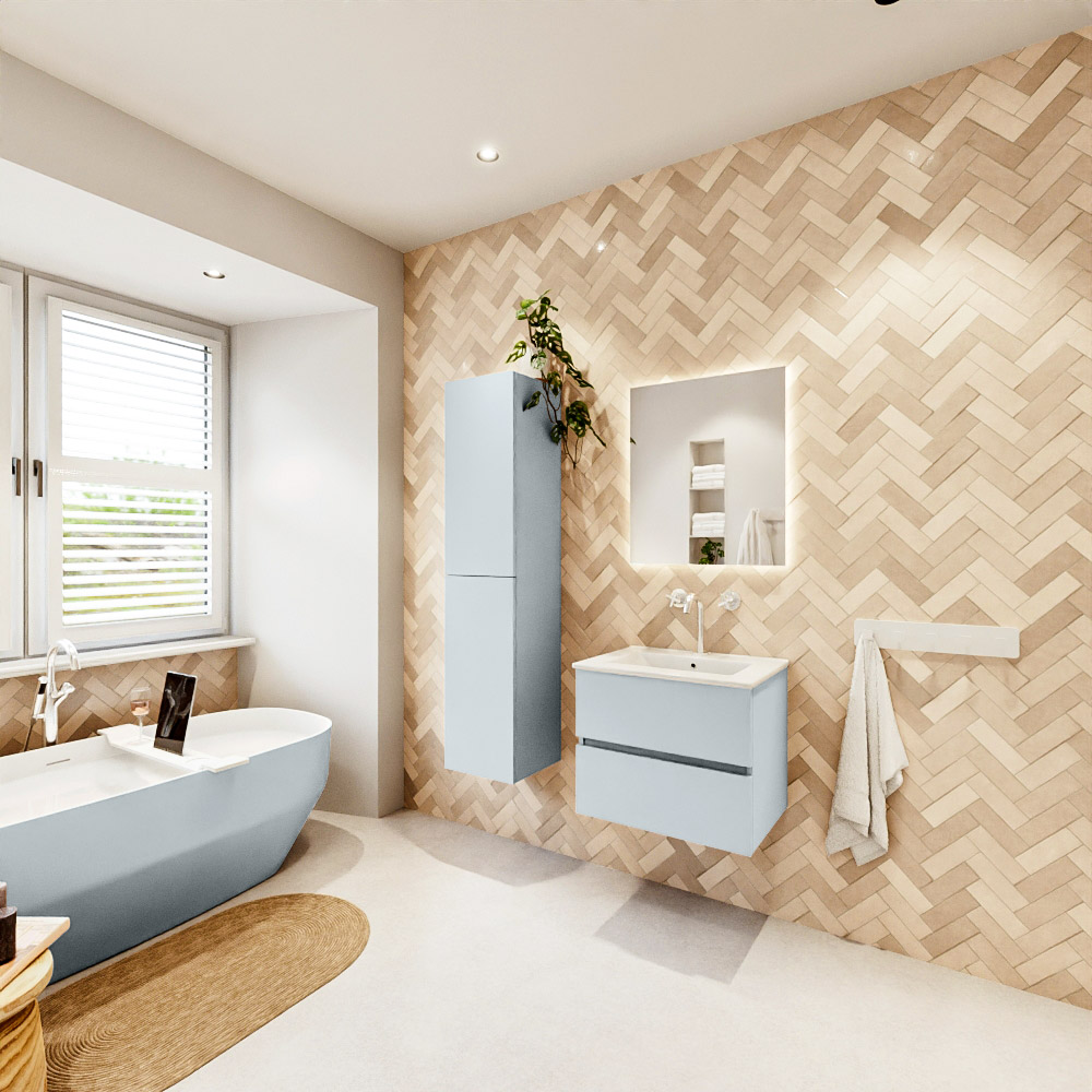MONDIAZ VICA 60cm mueble de baño Clay 2 cajones. Lavabo DENIA Centro 1 orificio color Blanco brillo con espejo LED. 4 MONDIAZ VICA 60cm mueble de baño Clay 2 cajones. Lavabo DENIA Centro 1 orificio color Blanco brillo con espejo LED. - Imagen 4