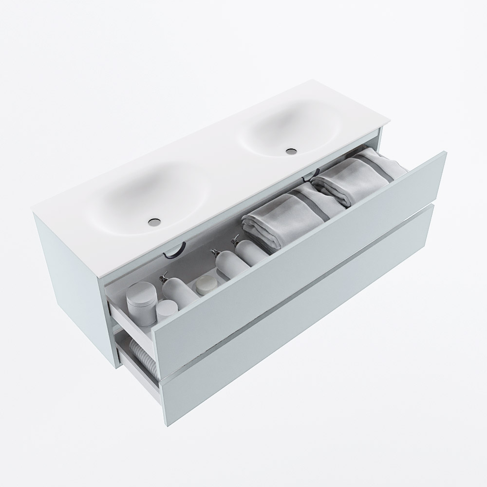 MONDIAZ VICA 140cm mueble de baño Clay 2 cajones. Lavabo MOON Doble 2 orificios, color Talc. 7 MONDIAZ VICA 140cm mueble de baño Clay 2 cajones. Lavabo MOON Doble 2 orificios, color Talc. - Imagen 7