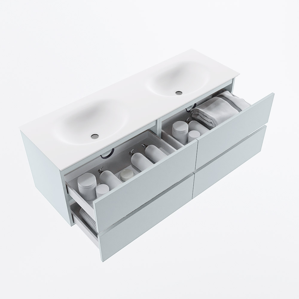 MONDIAZ VICA 140cm mueble de baño Clay 4 cajones. Lavabo MOON Doble 2 orificios, color Talc. 7 MONDIAZ VICA 140cm mueble de baño Clay 4 cajones. Lavabo MOON Doble 2 orificios, color Talc. - Imagen 7
