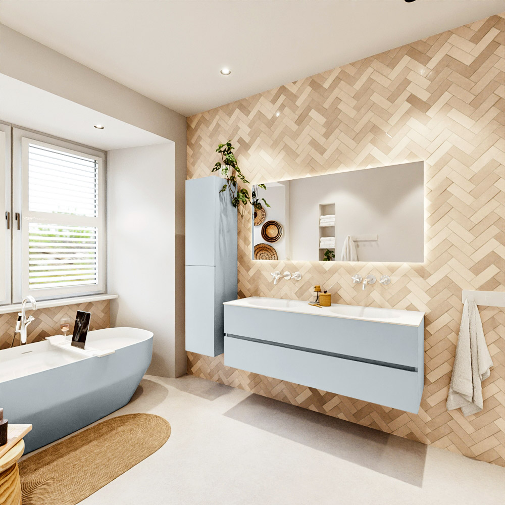 MONDIAZ VICA 140cm mueble de baño Clay 2 cajones. Lavabo MOON Doble sin orificio color Talc con espejo LED. 4 MONDIAZ VICA 140cm mueble de baño Clay 2 cajones. Lavabo MOON Doble sin orificio color Talc con espejo LED. - Imagen 4