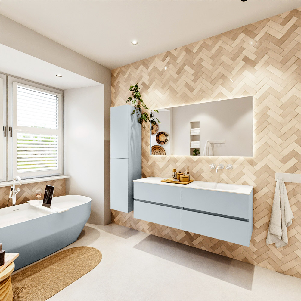 MONDIAZ VICA 140cm mueble de baño Clay 4 cajones. Lavabo MOON Derecho sin orificio, color Talc. 4 MONDIAZ VICA 140cm mueble de baño Clay 4 cajones. Lavabo MOON Derecho sin orificio, color Talc. - Imagen 4