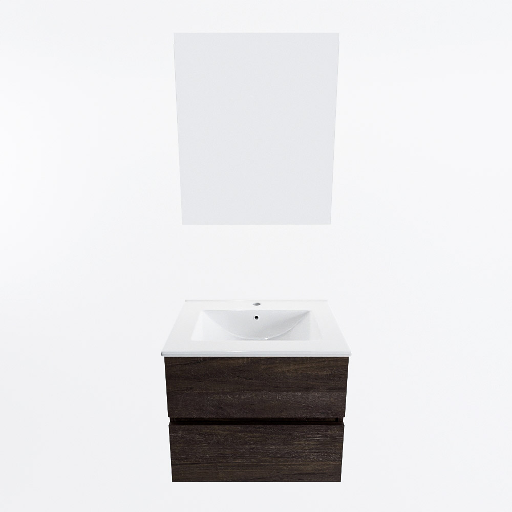 MONDIAZ VICA 60cm mueble de baño Dark Brown 2 cajones. Lavabo DENIA Centro 1 orificio color Blanco brillo con espejo LED. 5 MONDIAZ VICA 60cm mueble de baño Dark Brown 2 cajones. Lavabo DENIA Centro 1 orificio color Blanco brillo con espejo LED. - Imagen 5