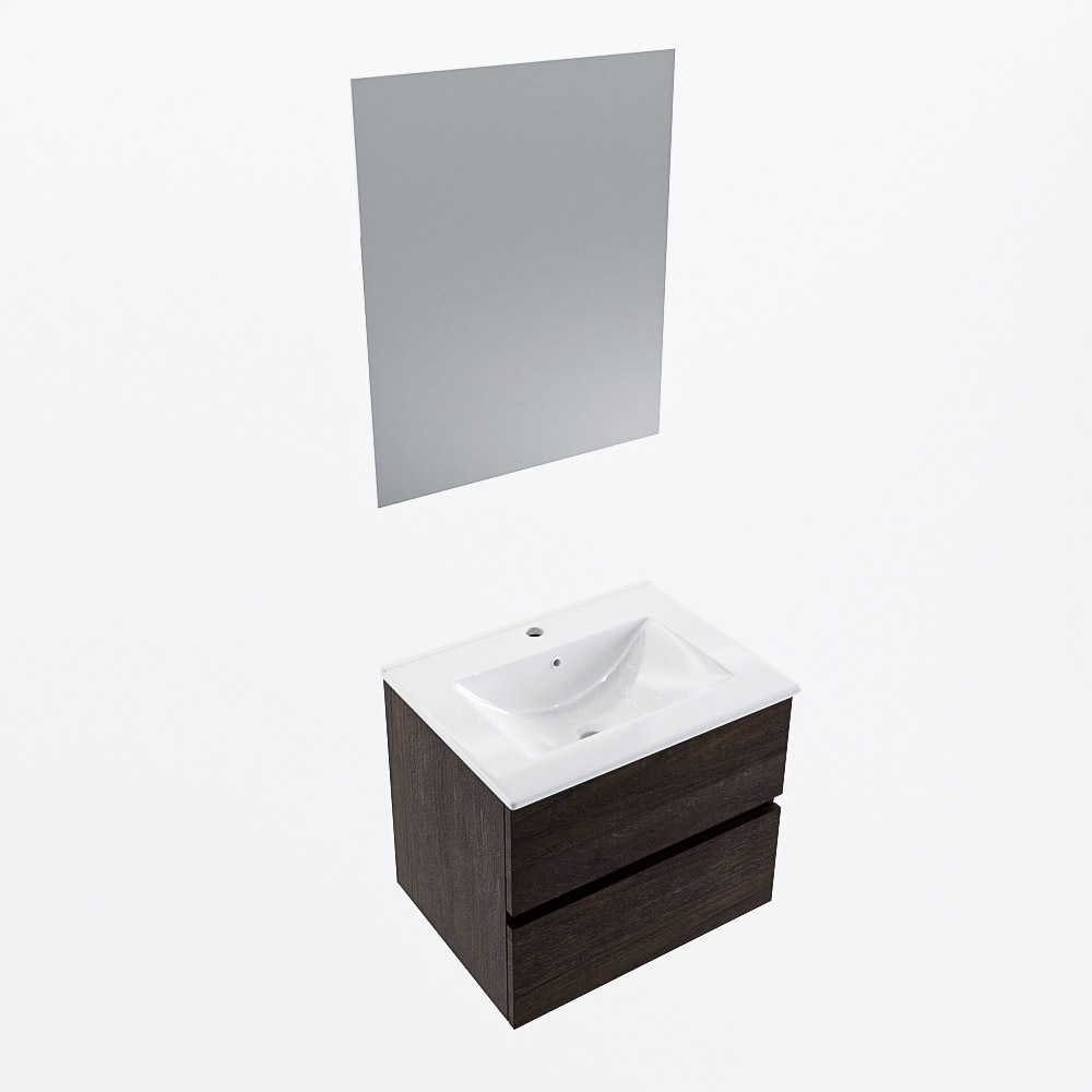MONDIAZ VICA 60cm mueble de baño Dark Brown 2 cajones. Lavabo DENIA Centro 1 orificio color Blanco brillo con espejo LED. 6 MONDIAZ VICA 60cm mueble de baño Dark Brown 2 cajones. Lavabo DENIA Centro 1 orificio color Blanco brillo con espejo LED. - Imagen 6