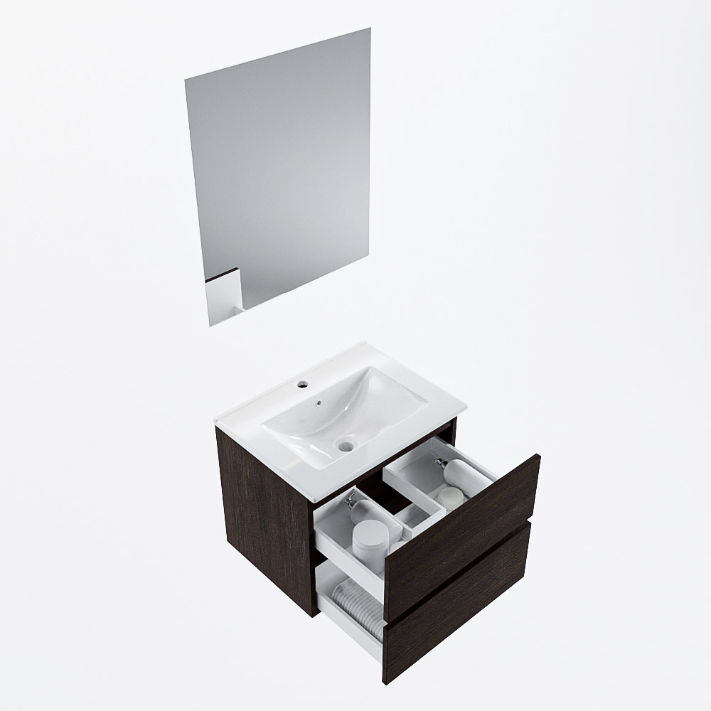 MONDIAZ VICA 60cm mueble de baño Dark Brown 2 cajones. Lavabo DENIA Centro 1 orificio color Blanco brillo con espejo LED. 7 MONDIAZ VICA 60cm mueble de baño Dark Brown 2 cajones. Lavabo DENIA Centro 1 orificio color Blanco brillo con espejo LED. - Imagen 7