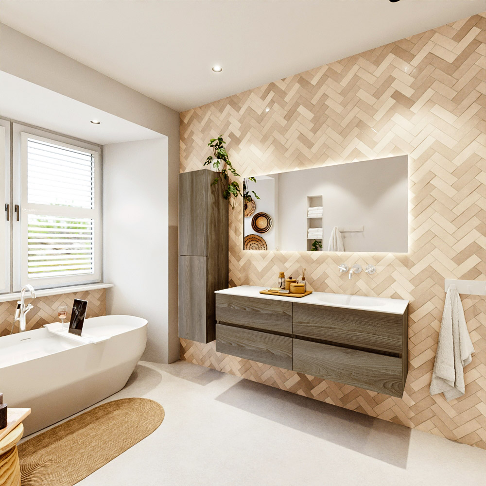 MONDIAZ VICA 140cm mueble de baño Dark Brown Grey 4 cajones. Lavabo MOON Derecho sin orificio, color Talc. 4 MONDIAZ VICA 140cm mueble de baño Dark Brown Grey 4 cajones. Lavabo MOON Derecho sin orificio, color Talc. - Imagen 4