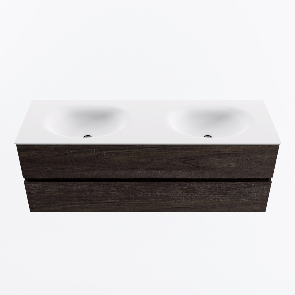 MONDIAZ VICA 140cm mueble de baño Dark Brown 2 cajones. Lavabo MOON Doble 2 orificios, color Talc. 5 MONDIAZ VICA 140cm mueble de baño Dark Brown 2 cajones. Lavabo MOON Doble 2 orificios, color Talc. - Imagen 5