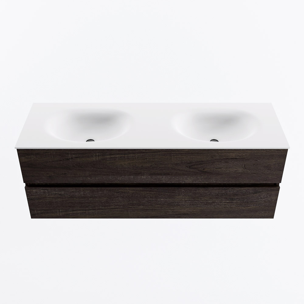 MONDIAZ VICA 140cm mueble de baño Dark Brown 2 cajones. Lavabo MOON Doble sin orificio, color Talc. 5 MONDIAZ VICA 140cm mueble de baño Dark Brown 2 cajones. Lavabo MOON Doble sin orificio, color Talc. - Imagen 5