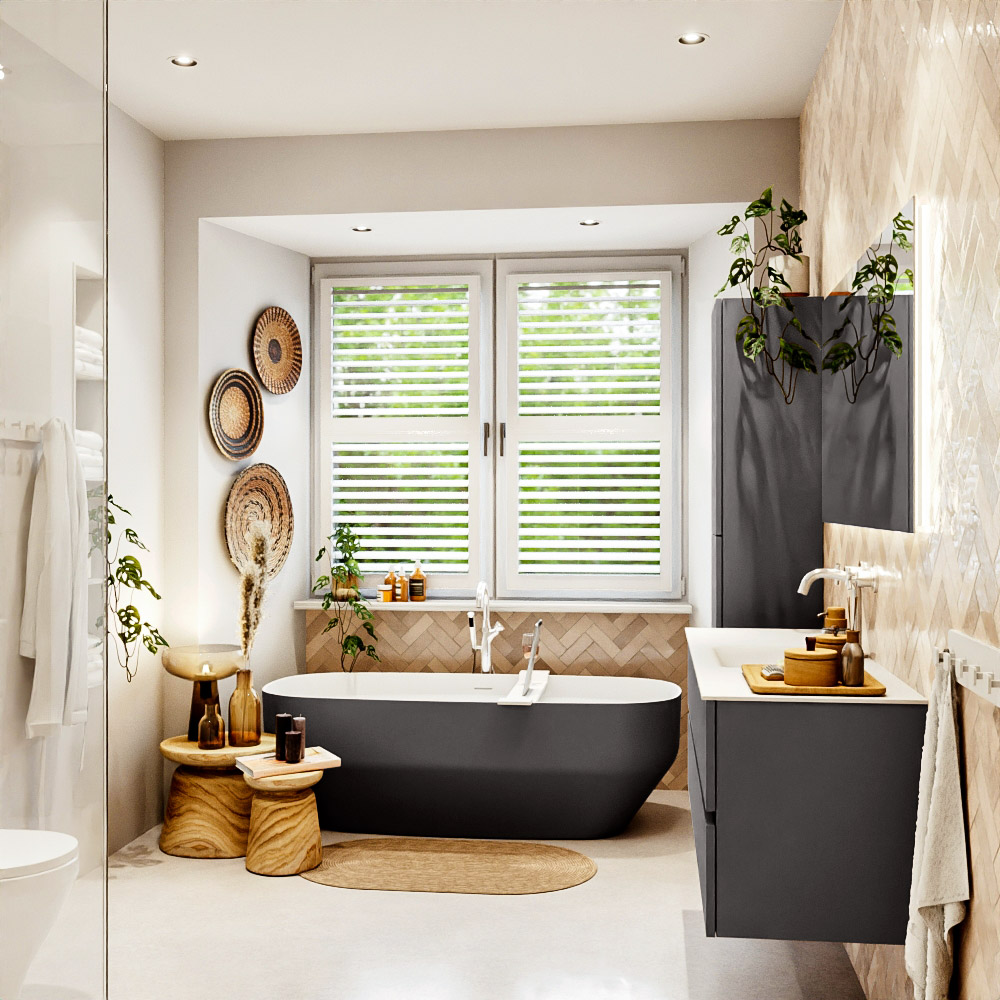 MONDIAZ VICA 140cm mueble de baño Dark Grey 2 cajones. Lavabo CLOUD Centro 1 orificio, color Talc. 3 MONDIAZ VICA 140cm mueble de baño Dark Grey 2 cajones. Lavabo CLOUD Centro 1 orificio, color Talc. - Imagen 3