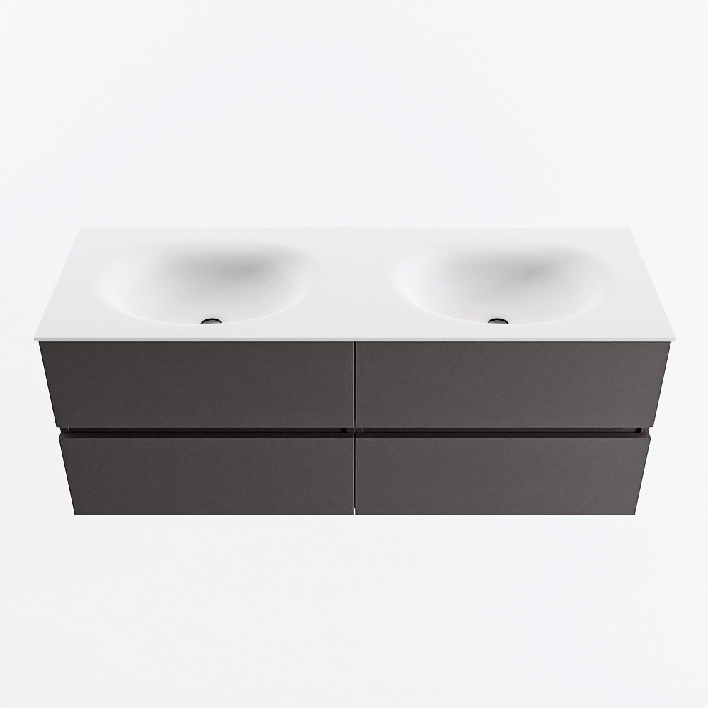MONDIAZ VICA 130cm mueble de baño Dark Grey 4 cajones. Lavabo MOON Doble sin orificio, color Talc. 5 MONDIAZ VICA 130cm mueble de baño Dark Grey 4 cajones. Lavabo MOON Doble sin orificio, color Talc. - Imagen 5