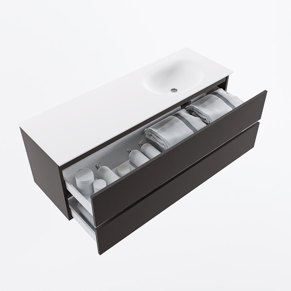 MONDIAZ VICA 140cm mueble de baño Dark Grey 2 cajones. Lavabo MOON Derecho sin orificio, color Talc. 7 MONDIAZ VICA 140cm mueble de baño Dark Grey 2 cajones. Lavabo MOON Derecho sin orificio, color Talc. - Imagen 7