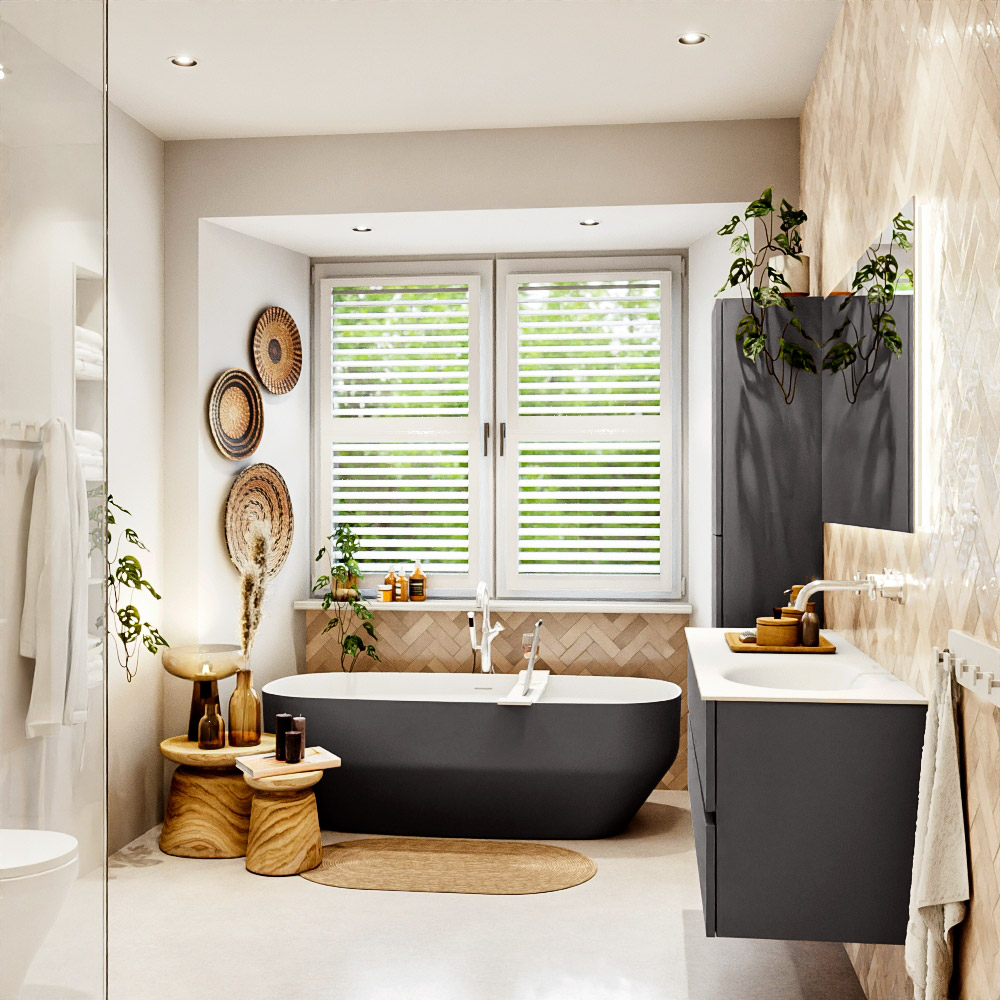 MONDIAZ VICA 140cm mueble de baño Dark Grey 2 cajones. Lavabo MOON Derecho sin orificio, color Talc. 3 MONDIAZ VICA 140cm mueble de baño Dark Grey 2 cajones. Lavabo MOON Derecho sin orificio, color Talc. - Imagen 3