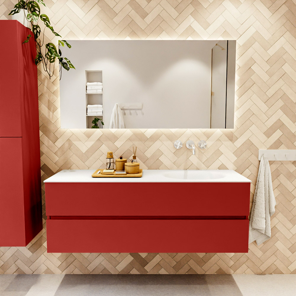 MONDIAZ VICA 140cm mueble de baño Fire 2 cajones. Lavabo MOON Derecho sin orificio, color Talc. 2 color Talc.