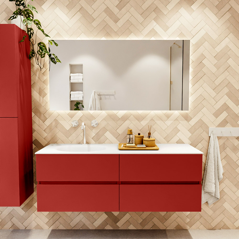 MONDIAZ VICA 140cm mueble de baño Fire 4 cajones. Lavabo MOON Izquierda 1 orificio, color Talc. 2 color Talc.