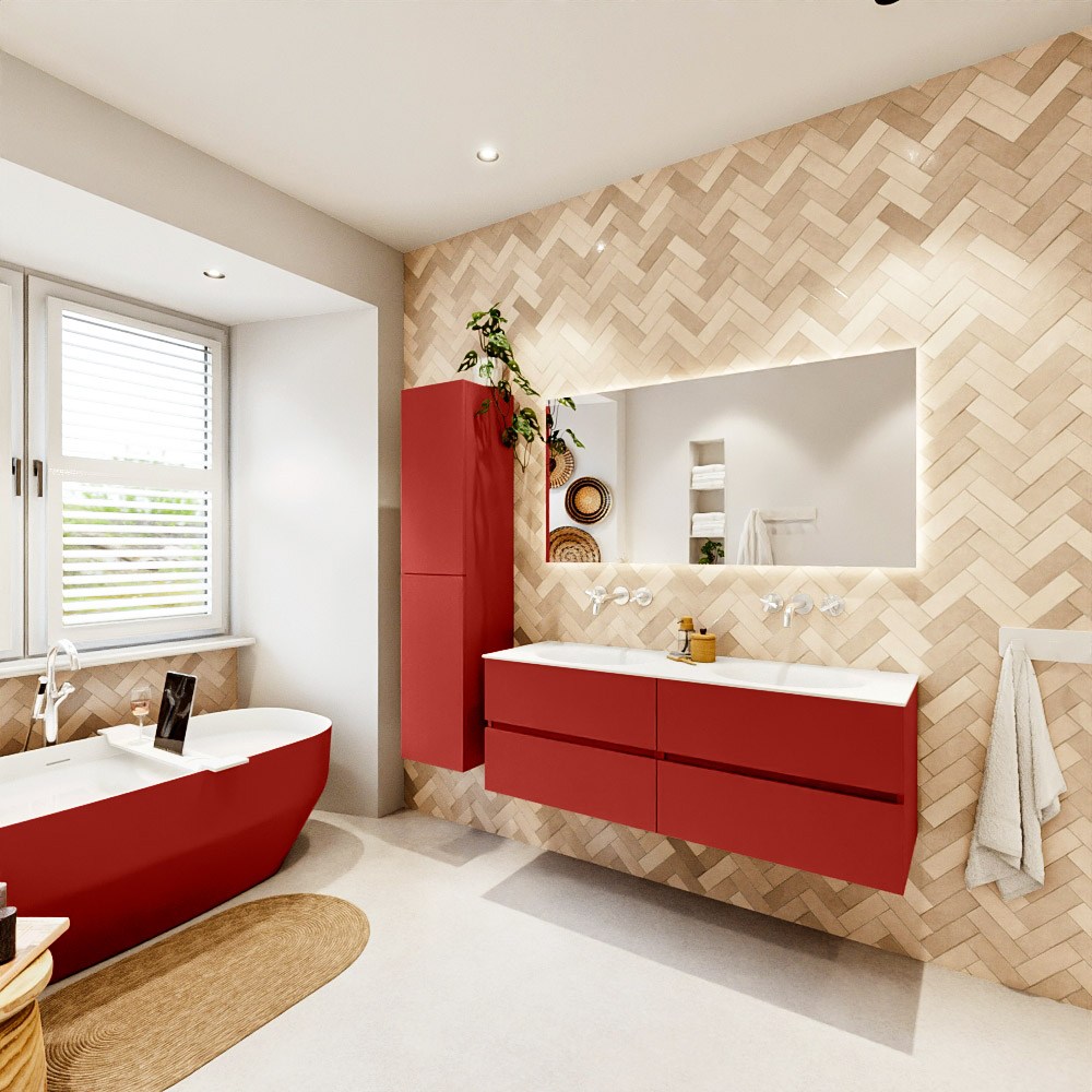 MONDIAZ VICA 140cm mueble de baño Fire 4 cajones. Lavabo MOON Doble sin orificio color Talc con espejo LED. 4 MONDIAZ VICA 140cm mueble de baño Fire 4 cajones. Lavabo MOON Doble sin orificio color Talc con espejo LED. - Imagen 4