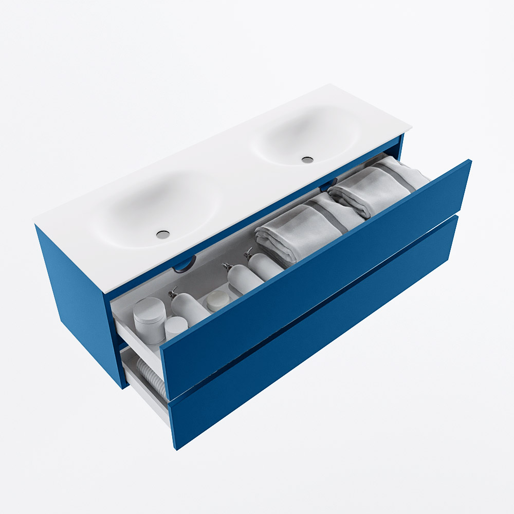 MONDIAZ VICA 140cm mueble de baño Jeans 2 cajones. Lavabo MOON Doble 2 orificios, color Talc. 7 MONDIAZ VICA 140cm mueble de baño Jeans 2 cajones. Lavabo MOON Doble 2 orificios, color Talc. - Imagen 7