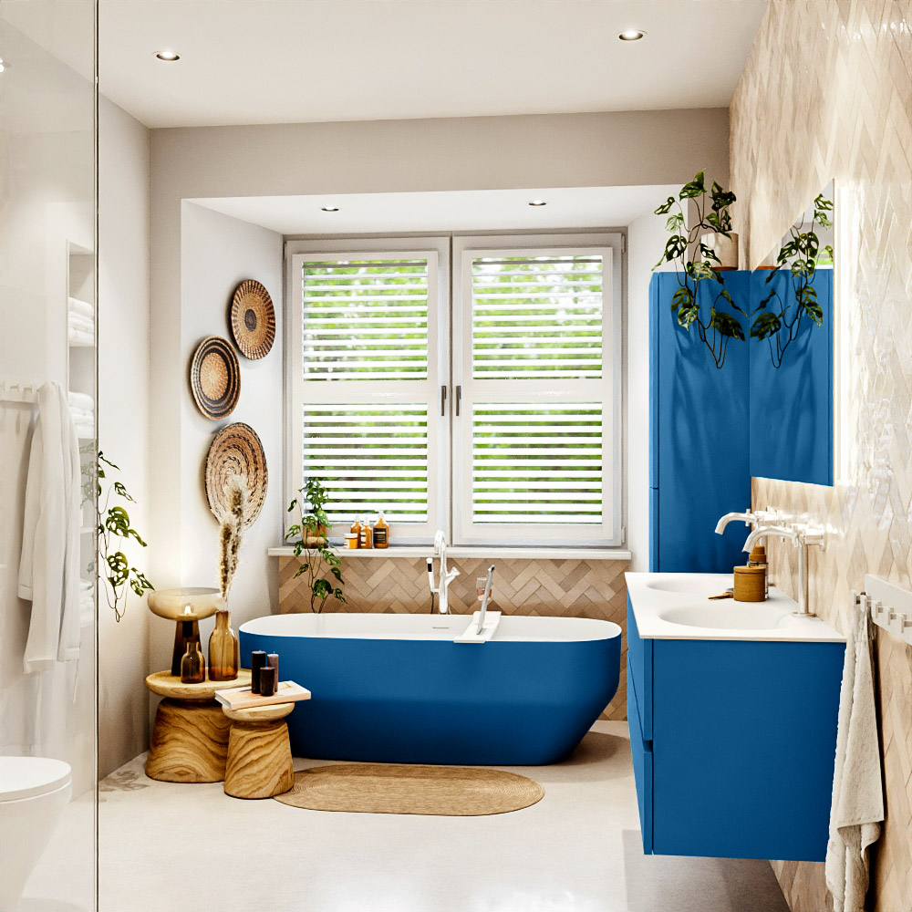 MONDIAZ VICA 140cm mueble de baño Jeans 2 cajones. Lavabo MOON Doble 2 orificios, color Talc. 3 MONDIAZ VICA 140cm mueble de baño Jeans 2 cajones. Lavabo MOON Doble 2 orificios, color Talc. - Imagen 3