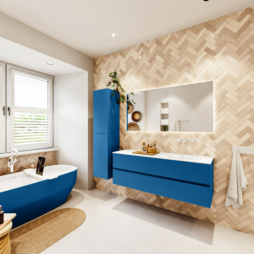 MONDIAZ VICA 140cm mueble de baño Jeans 2 cajones. Lavabo MOON Derecho sin orificio, color Talc. 4 MONDIAZ VICA 140cm mueble de baño Jeans 2 cajones. Lavabo MOON Derecho sin orificio, color Talc. - Imagen 4