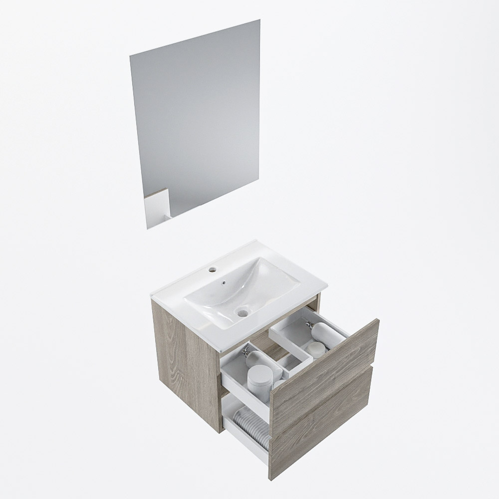 MONDIAZ VICA 60cm mueble de baño Light Brown Grey 2 cajones. Lavabo DENIA Centro 1 orificio color Blanco brillo con espejo LED. 7 MONDIAZ VICA 60cm mueble de baño Light Brown Grey 2 cajones. Lavabo DENIA Centro 1 orificio color Blanco brillo con espejo LED. - Imagen 7