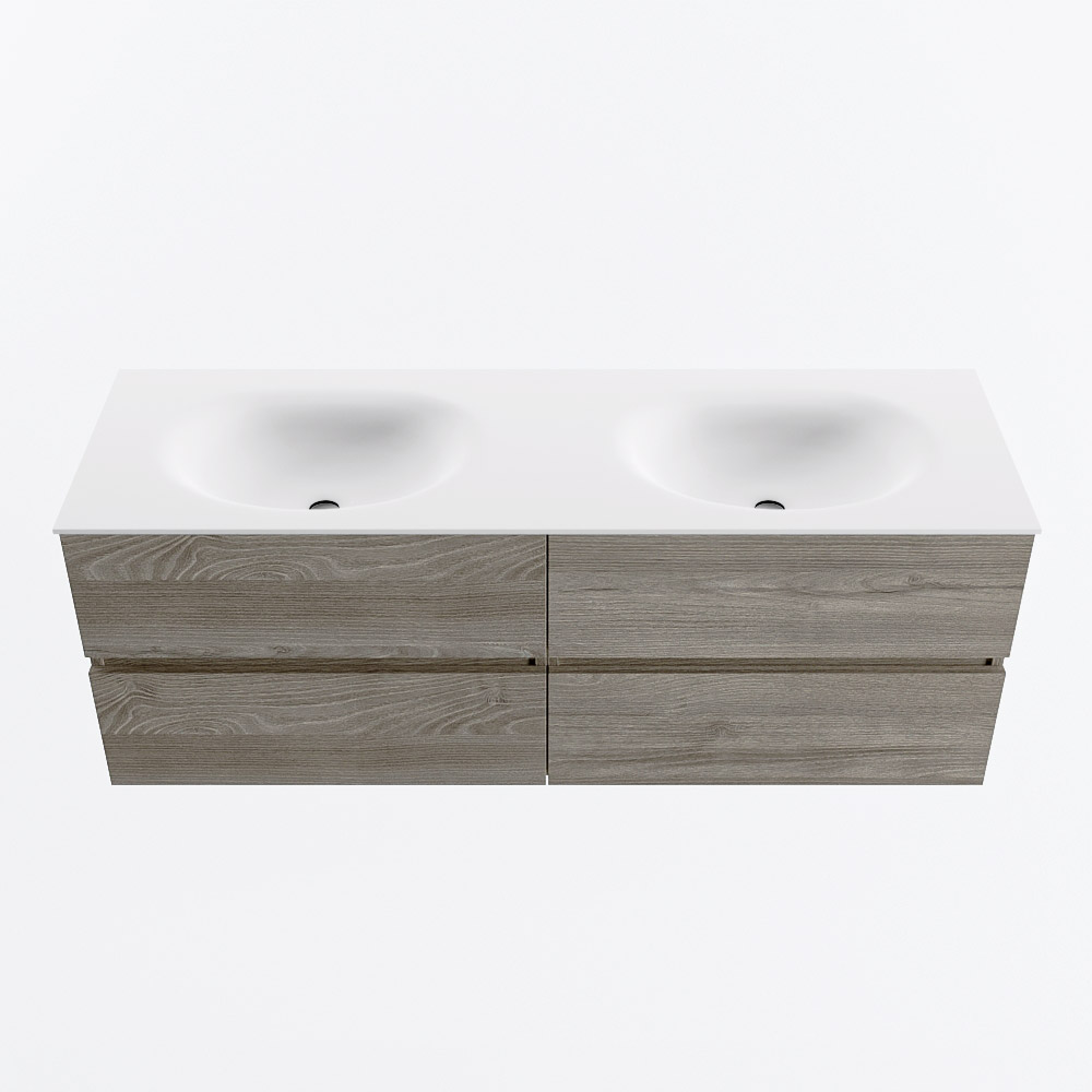 MONDIAZ VICA 140cm mueble de baño Light Brown Grey 4 cajones. Lavabo MOON Doble 2 orificios, color Talc. 5 MONDIAZ VICA 140cm mueble de baño Light Brown Grey 4 cajones. Lavabo MOON Doble 2 orificios, color Talc. - Imagen 5