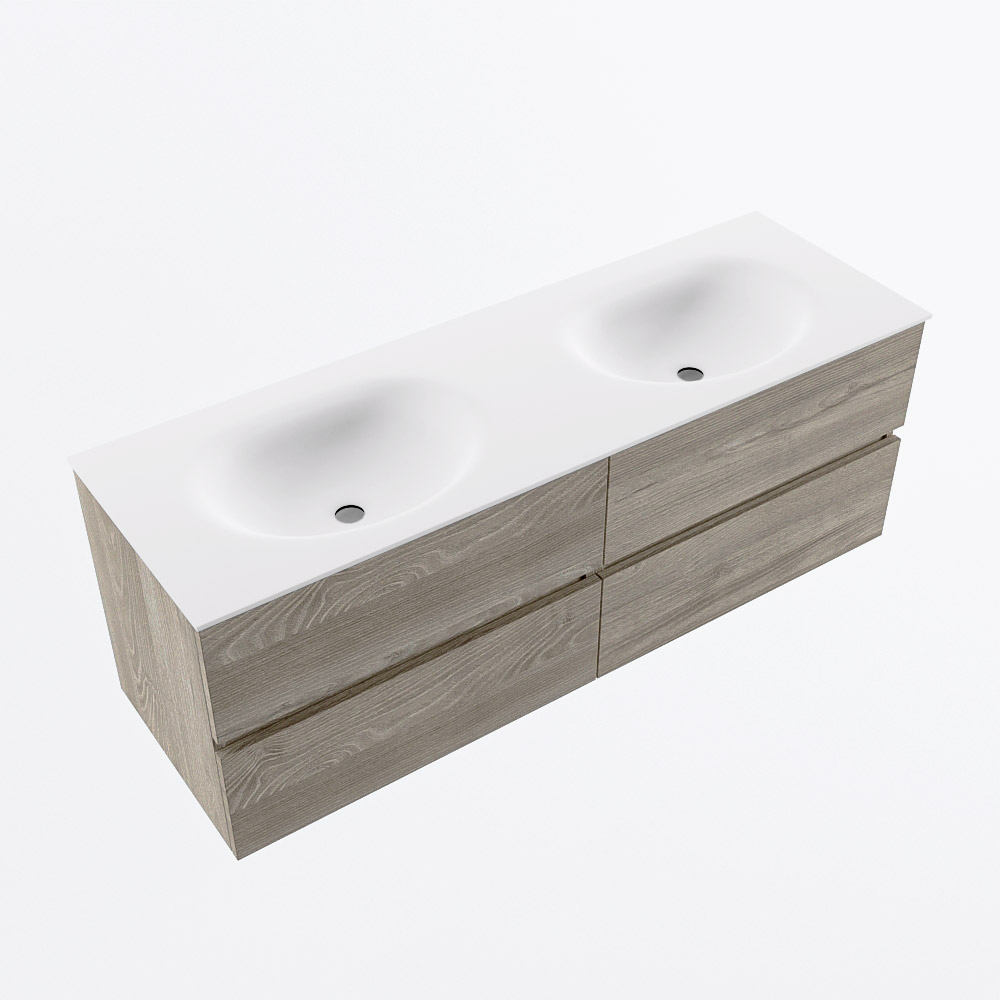 MONDIAZ VICA 140cm mueble de baño Light Brown Grey 4 cajones. Lavabo MOON Doble 2 orificios, color Talc. 6 MONDIAZ VICA 140cm mueble de baño Light Brown Grey 4 cajones. Lavabo MOON Doble 2 orificios, color Talc. - Imagen 6