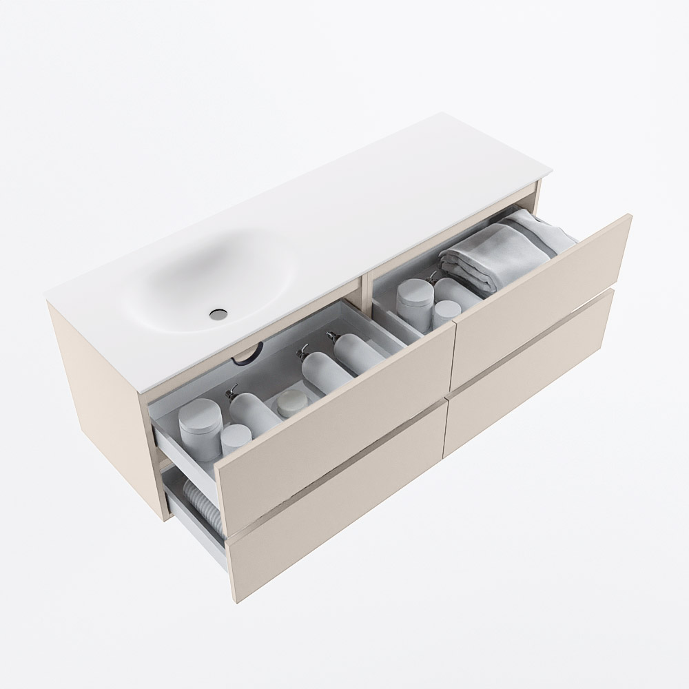 MONDIAZ VICA 140cm mueble de baño Linen 4 cajones. Lavabo MOON Izquierda 1 orificio, color Talc. 7 MONDIAZ VICA 140cm mueble de baño Linen 4 cajones. Lavabo MOON Izquierda 1 orificio, color Talc. - Imagen 7