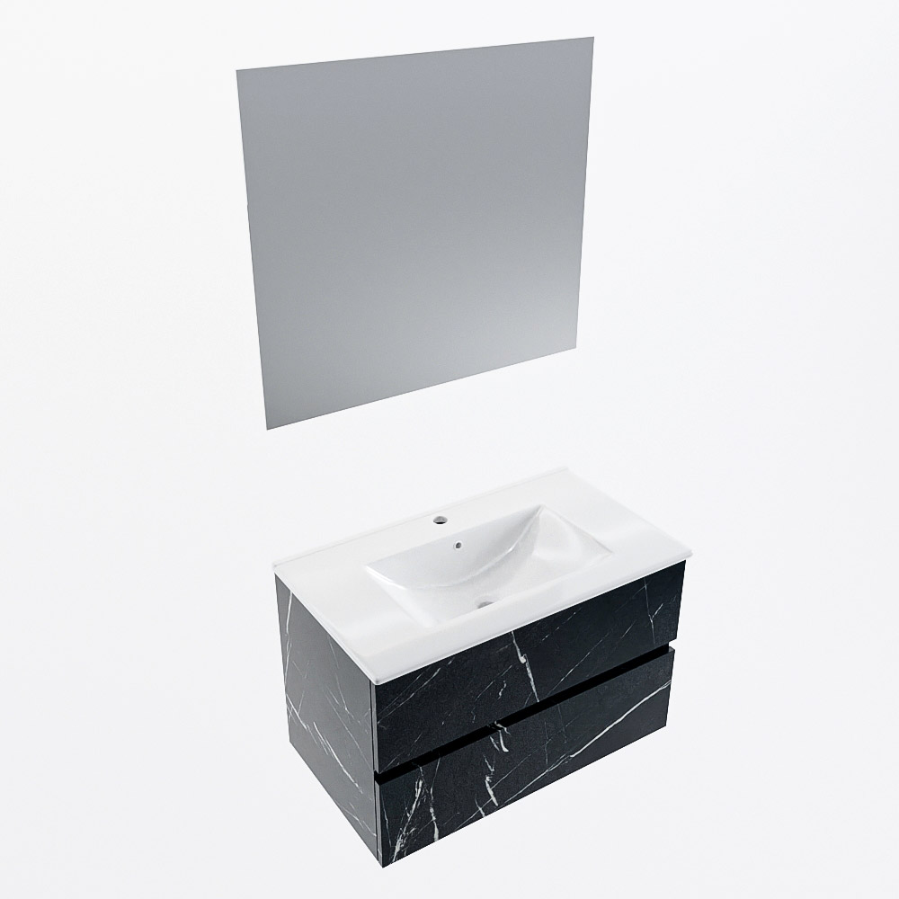 MONDIAZ VICA 80cm mueble de baño Marquina 2 cajones. Lavabo DENIA Centro 1 orificio color Blanco brillo con espejo LED. 6 MONDIAZ VICA 80cm mueble de baño Marquina 2 cajones. Lavabo DENIA Centro 1 orificio color Blanco brillo con espejo LED. - Imagen 6