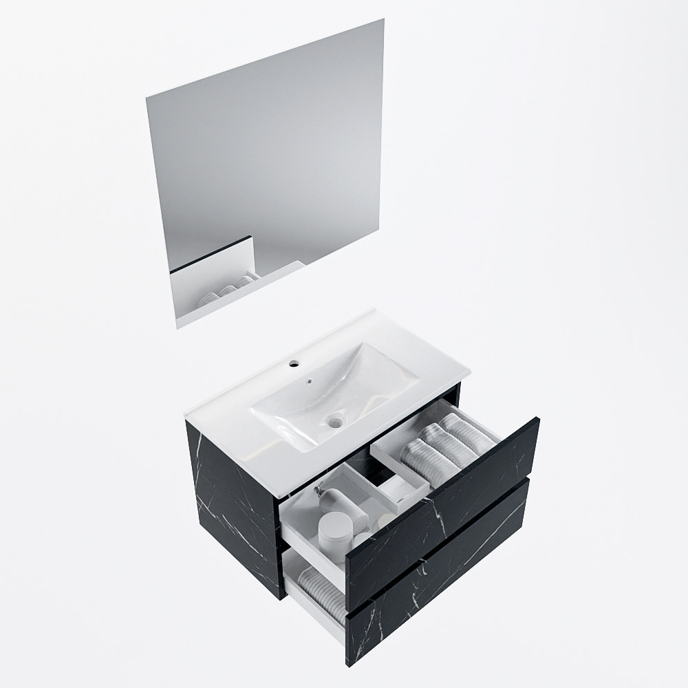 MONDIAZ VICA 80cm mueble de baño Marquina 2 cajones. Lavabo DENIA Centro 1 orificio color Blanco brillo con espejo LED. 7 MONDIAZ VICA 80cm mueble de baño Marquina 2 cajones. Lavabo DENIA Centro 1 orificio color Blanco brillo con espejo LED. - Imagen 7