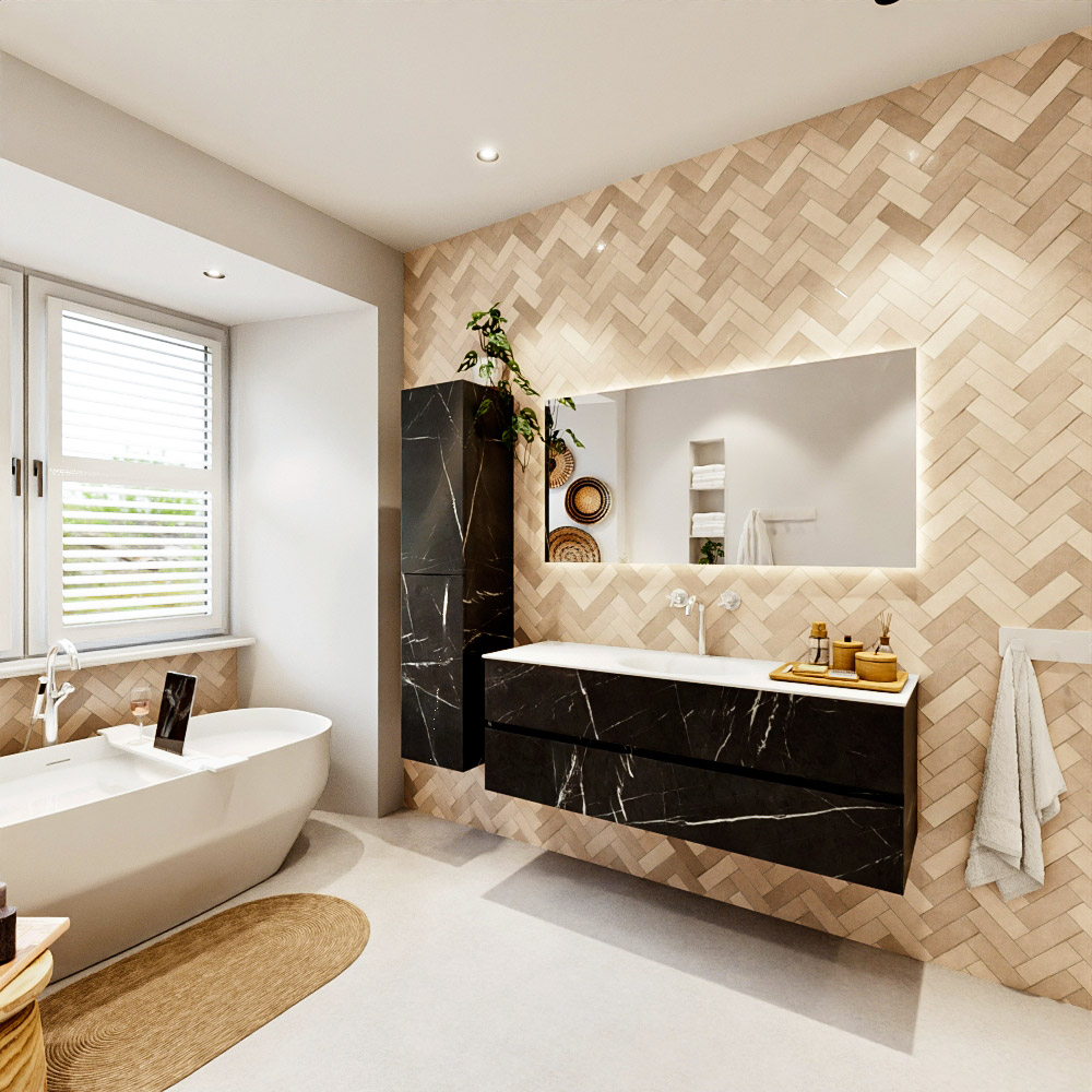 MONDIAZ VICA 140cm mueble de baño Marquina 2 cajones. Lavabo MOON Centro 1 orificio, color Talc. 4 MONDIAZ VICA 140cm mueble de baño Marquina 2 cajones. Lavabo MOON Centro 1 orificio, color Talc. - Imagen 4